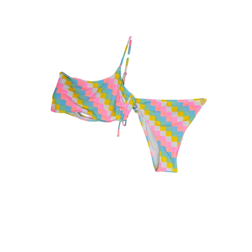 Xhilaration Multicolored Neon Checkered Bikini Set Women's XL
